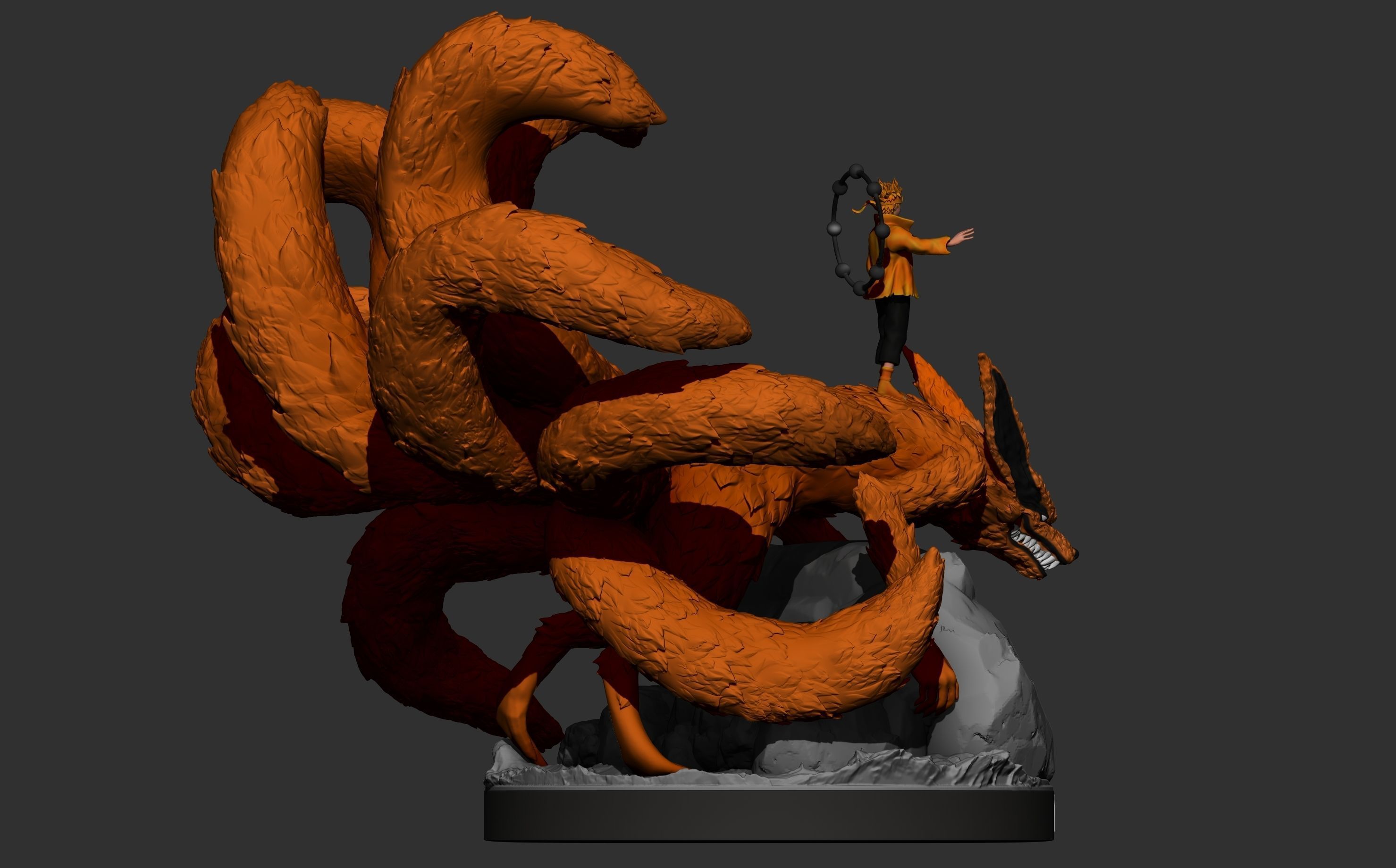 naruto and kurama - nine tailed fox - naruto 3d print statue 3D print model_6