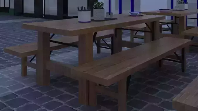 wooden table with benches
