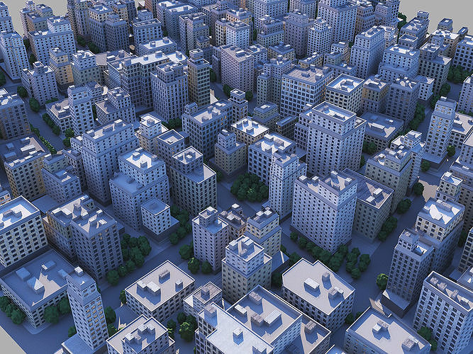 City district Low-poly 3D model