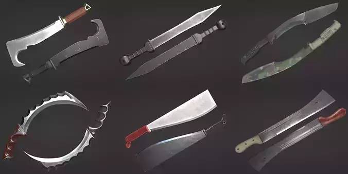 Machete Collection two knives Low-poly 3D model