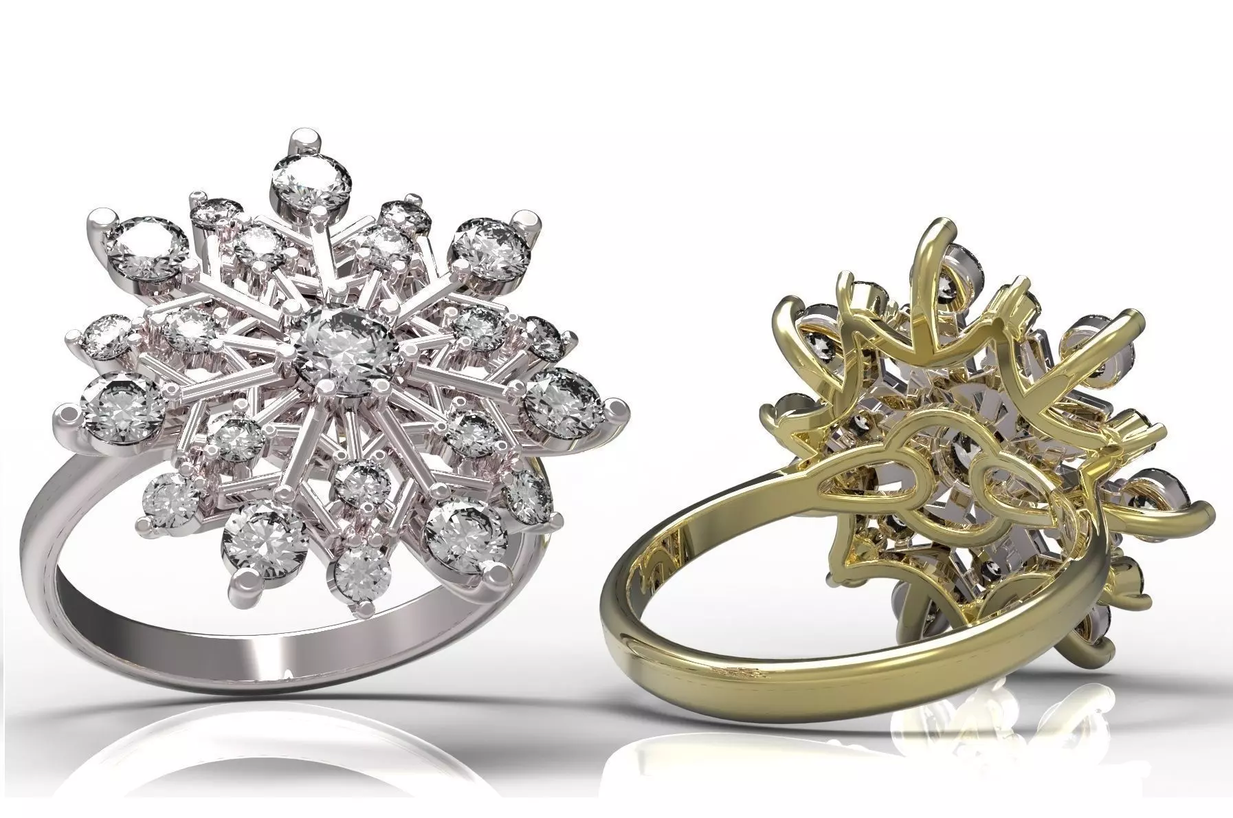 Ring diamond cluster gold overlay sterling silver ct 3D print model