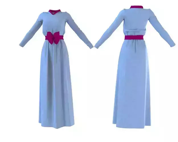 Stylish Designer Women Long Gown With Bow 3D model 3D model