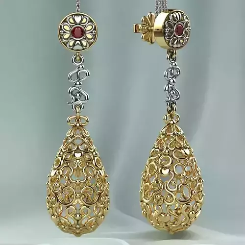 Gold Earrings With Diamonds 3D print model