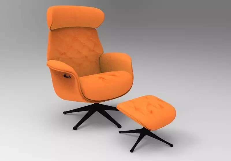 Armchair orange chair and ottoman Low-poly 3D model_0