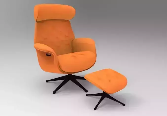 Armchair orange chair and ottoman