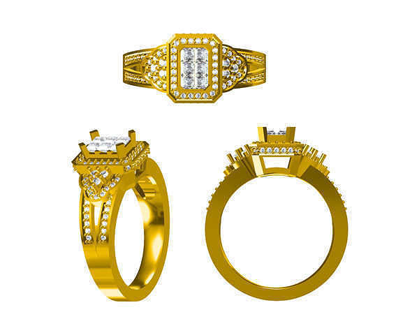 JCD format Vintage square shape ring baguette cut design ring 3D print model