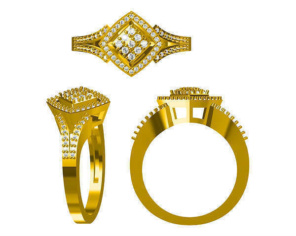 JCD format Vintage square shape ring baguette cut diamond ring 3D print model