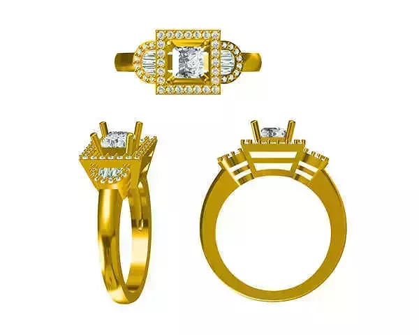 JCD format Vintage square with shape princess cut ring design