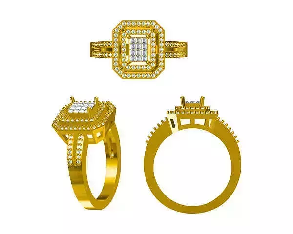 JCD format Square shape rose gold engagement rings jewelcad