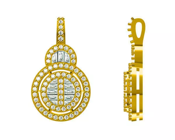 JCD Format Round shape pendant baguette cut diamond pendant 3D print model_0