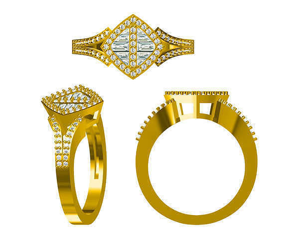 JCD format Baguette cut gold rings cad jewellery design course 3D print model