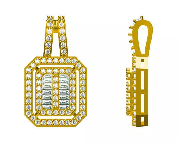JCD Format Vintage square shape baguette cut diamond pendnat 3D print model_0