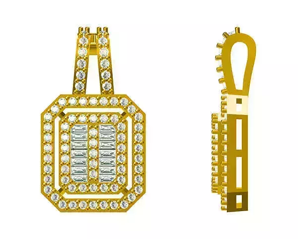 JCD Format Vintage square shape baguette cut diamond pendnat