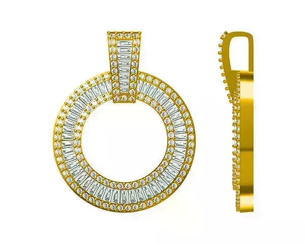 JCD Format Classic round shape pendant baguette cut design
