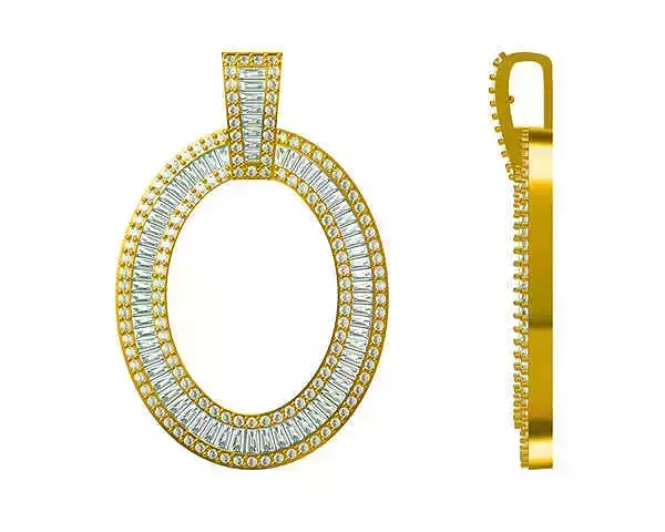 JCD Format Classic oval shape pendant baguette cut pendant