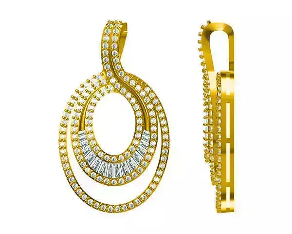 JCD Format Vintage oval shape pendant baguette cut