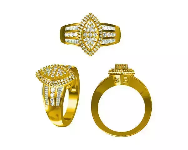 JCD format Marquise shape gold rings jewelry cad