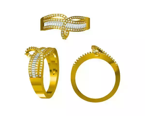 JCD format Criss cross baguette-cut engagement rings 3d jewelry