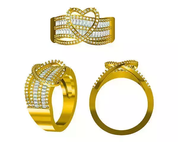 JCD format Heart shape earrings baguette cut diamond design