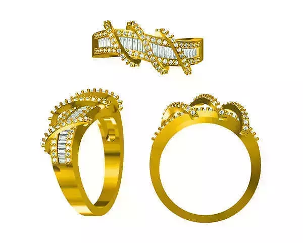 JCD format Criss cross gold engagement rings 3d jewelry cad