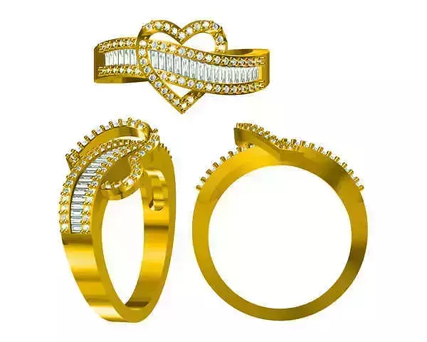 JCD format Heart criss cross  gold engagement rings cad