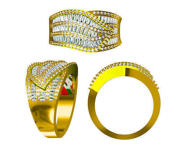 JCD format Baguette cut engagement rings cad jewellery design 3D print model