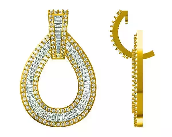 JCD Format Pear shape earrings baguette cut diamond earrings