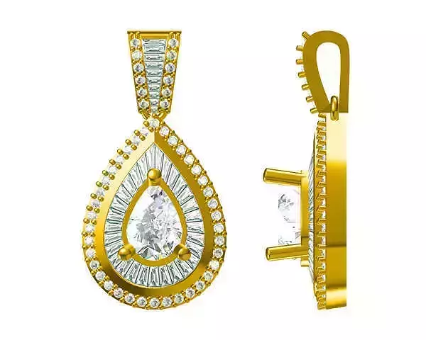 JCD Format Elegant drop shape with baguette cut diamond pendant