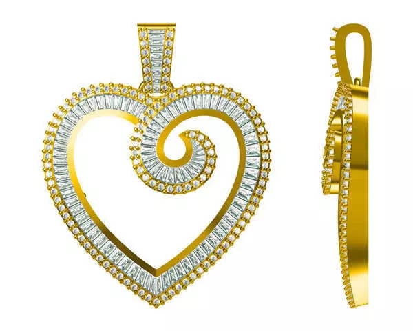 JCD Format Delicate heart shape with baguette cut diamond desgin 3D print model