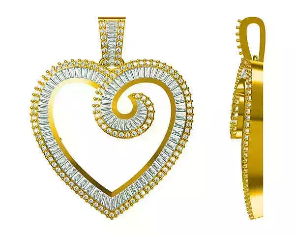 JCD Format Delicate heart shape with baguette cut diamond desgin