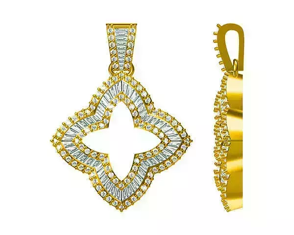 JCD format Delicate star shape baguette cut diamond pendant