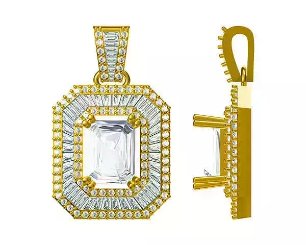 JCD format Unique emerald shape baguette cut diamond pendant