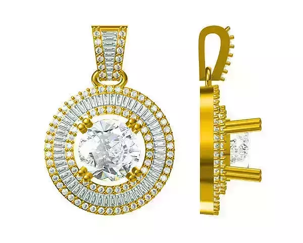 JCD format Classic round shape pendant baguette cut design