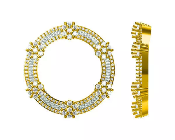 JCD Format Gold chain baguette cut diamond round shape pendant 3D print model_0