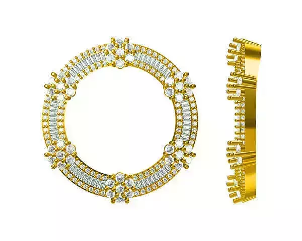 JCD Format Gold chain  baguette cut diamond round shape pendant