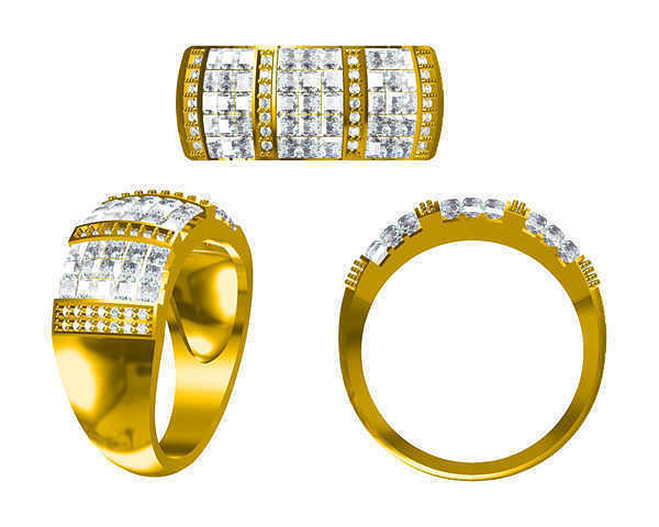 JCD Format Baguette cut gold engagement rings cad jewellery 3D print model