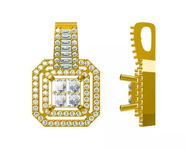 JCD Format Vintage square shape baguette cut diamond pendnat 3D print model_0