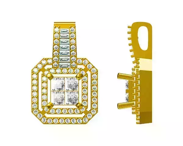 JCD Format Vintage square shape baguette cut diamond pendnat