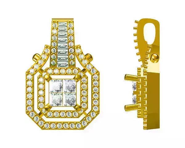 JCD Format Unique square shape baguette cut design pendant