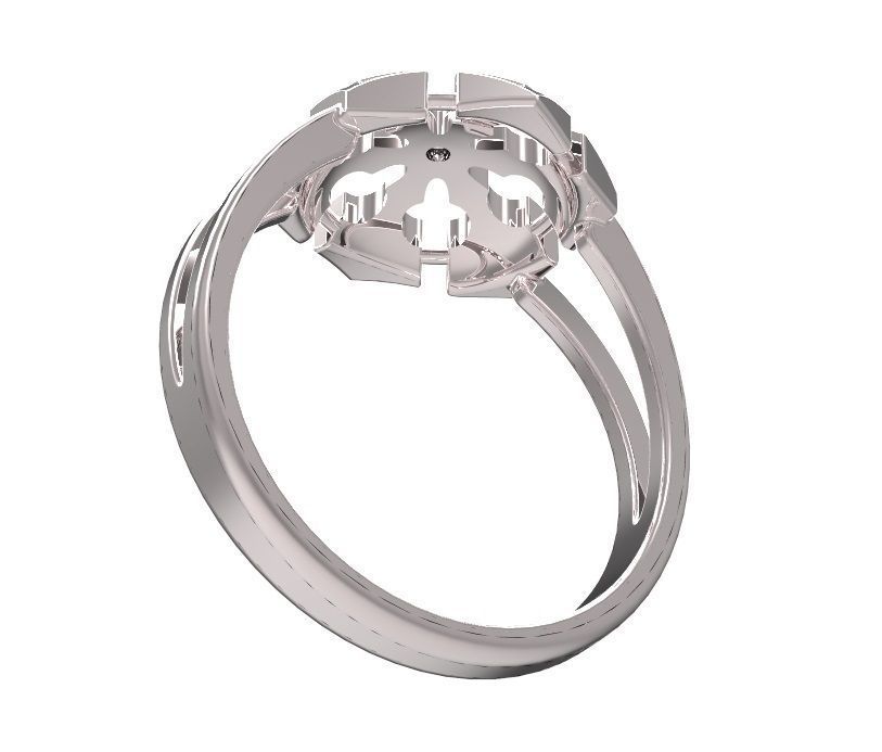 Ring gold with diamond in center 3D print model_3