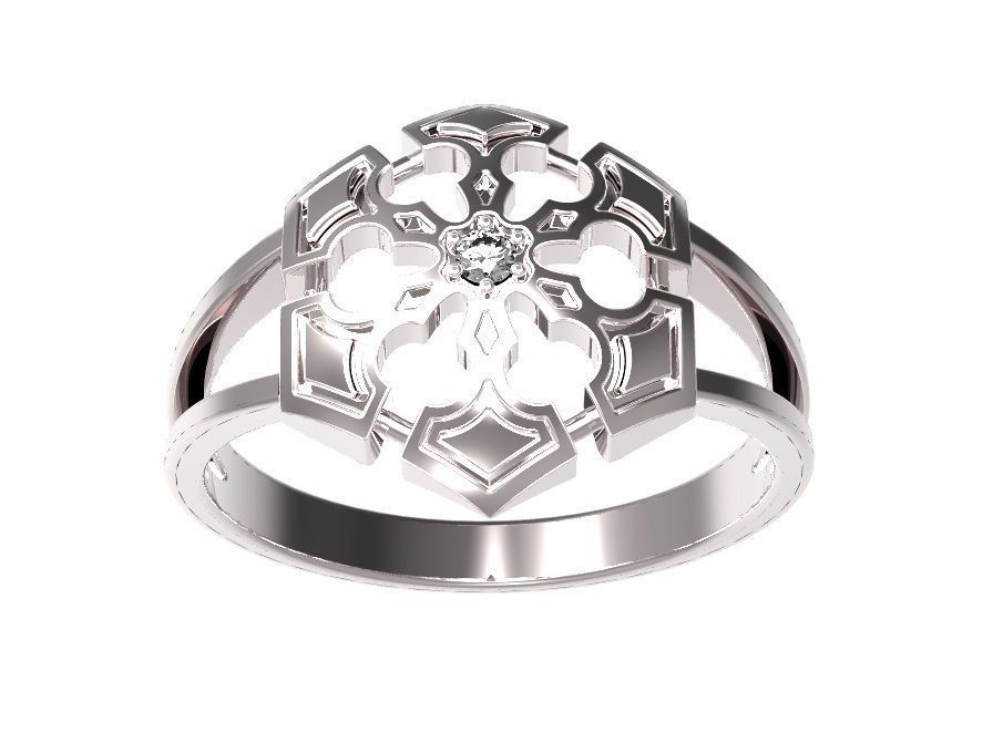 Ring gold with diamond in center 3D print model_1