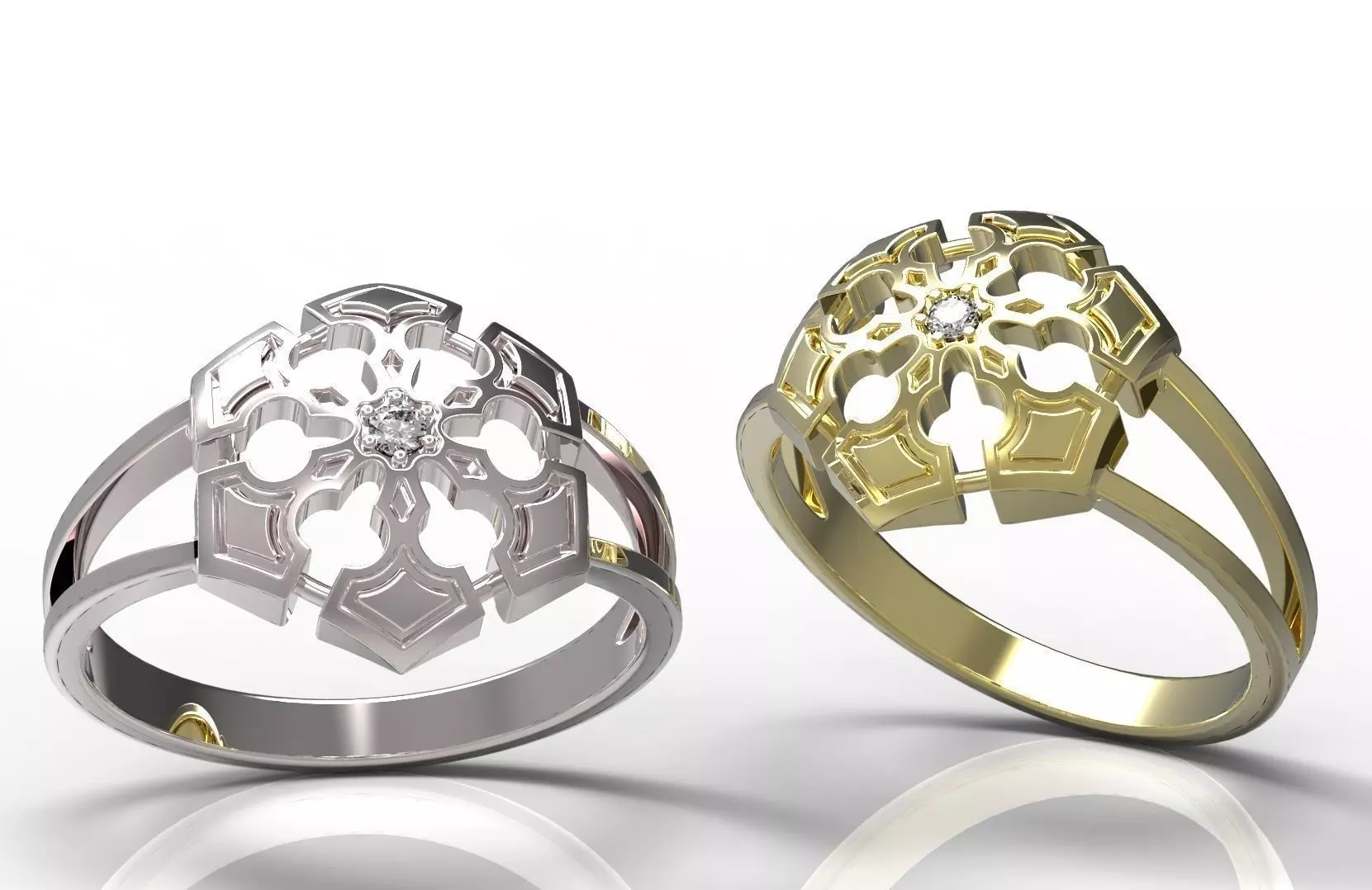 Ring gold with diamond in center 3D print model_0