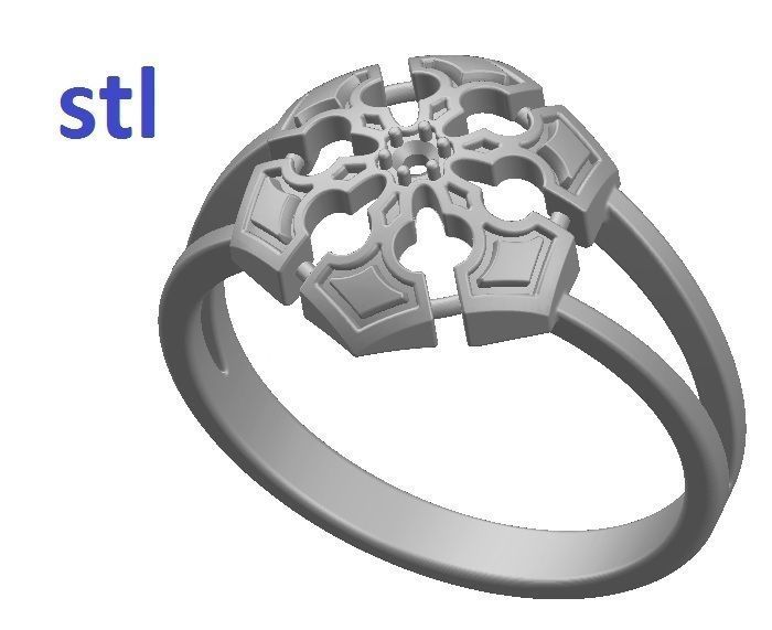 Ring gold with diamond in center 3D print model_8