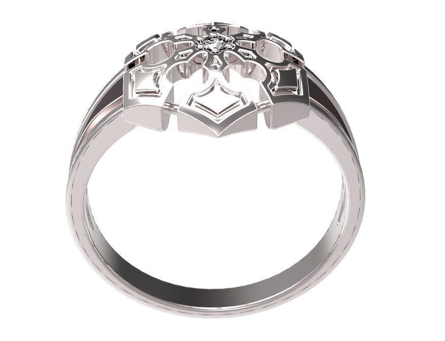 Ring gold with diamond in center 3D print model_4