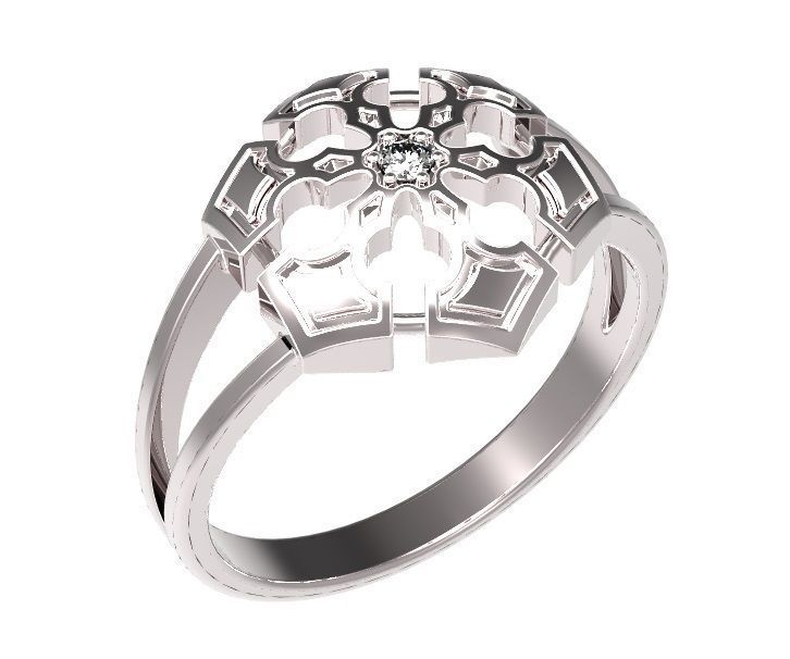 Ring gold with diamond in center 3D print model_7