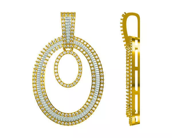 JCD format Vintage oval shape baguette cut pendant 3D print model_0