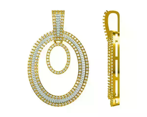 JCD format Vintage oval shape baguette cut pendant