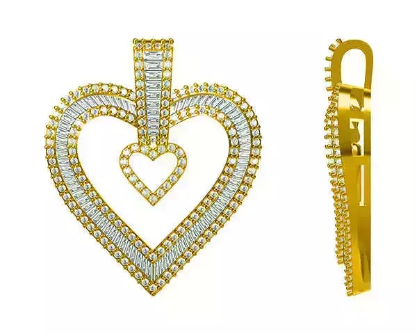 JCD format Delicate heart shape with baguette cut pendant