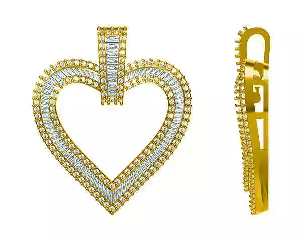 JCD format Delicate heart shape with baguette cut pendant