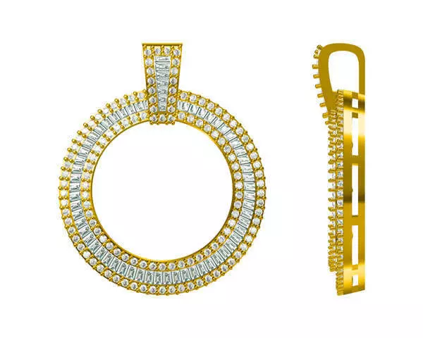 JCD format Forever one round shape pendant baguette cut diamond 3D print model_0